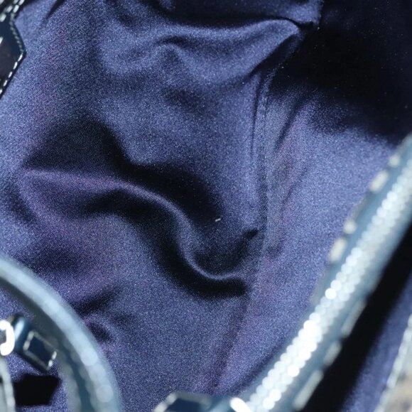 FENDI Zucchino Canvas Mamma Baguette Shoulder Bag Navy Silver Auth 142298 - Picture 11 of 16